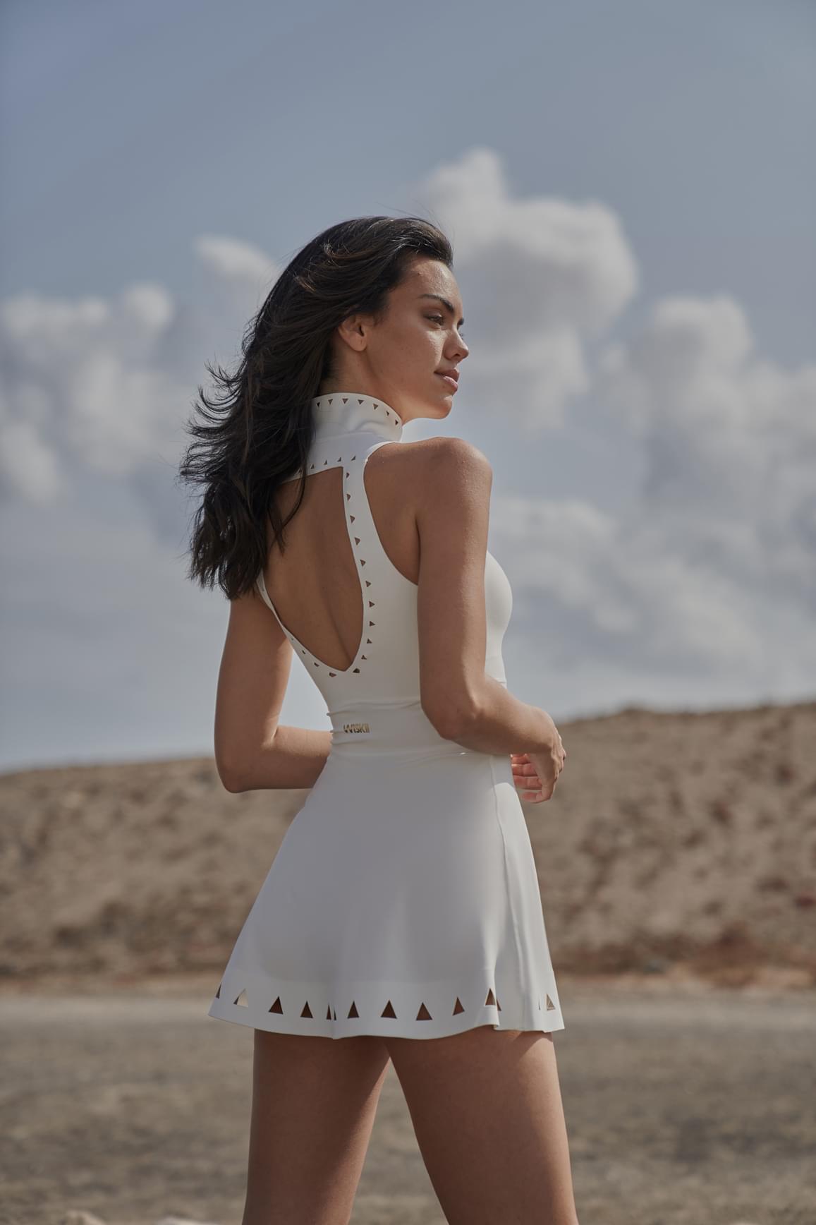 Lavish Laser Cut Zip Dress - Ivory