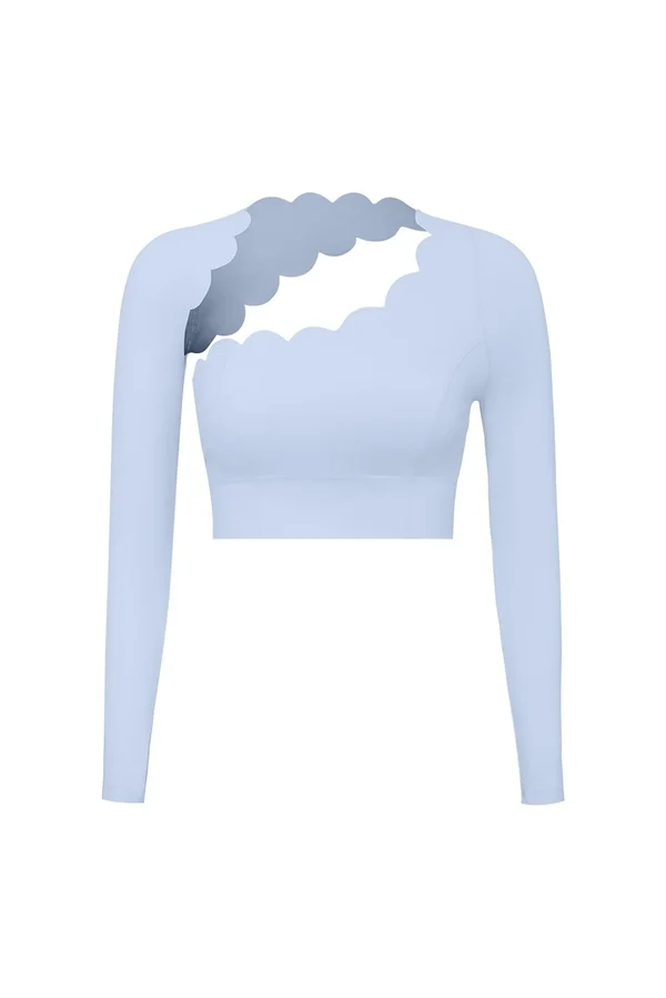 Asymmetrical Long Sleeve Crop Top - Heavenly Blue