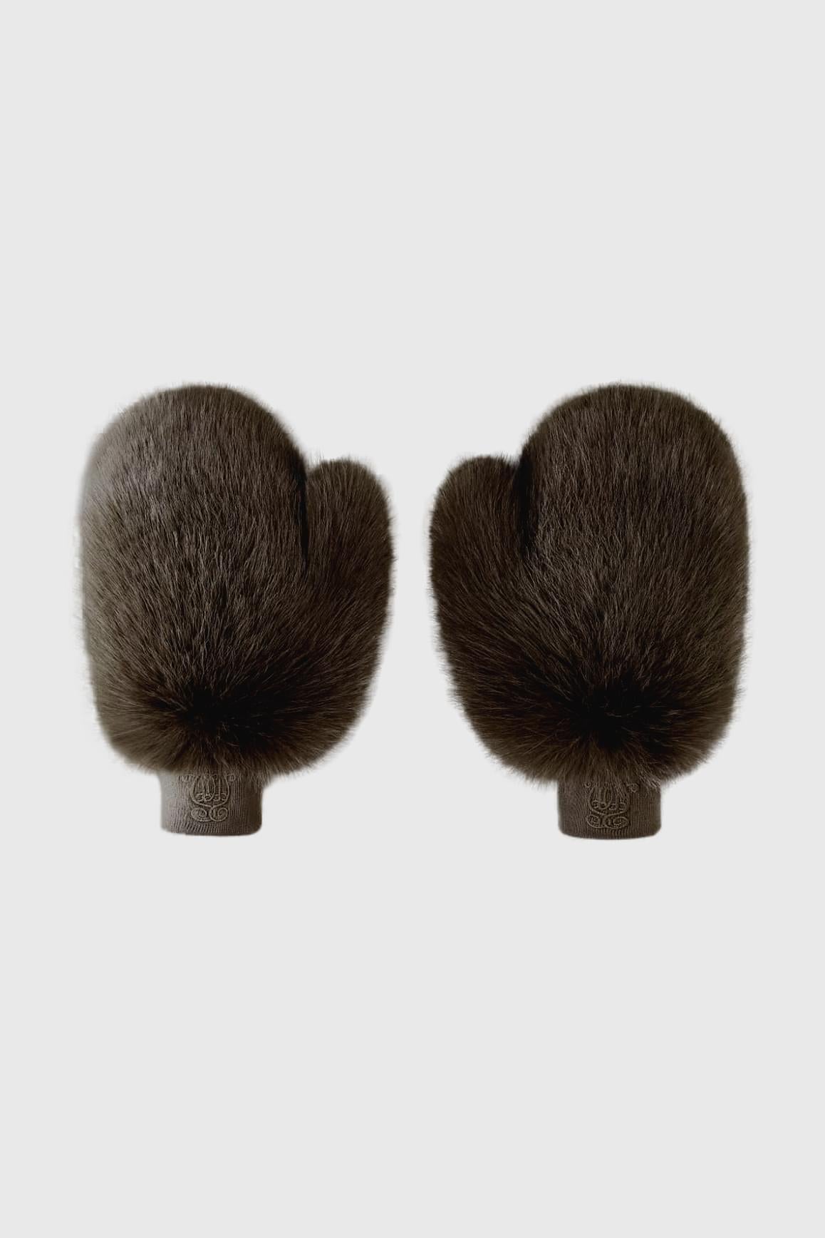 Frost Faux Fur Mittens - Black Truffle