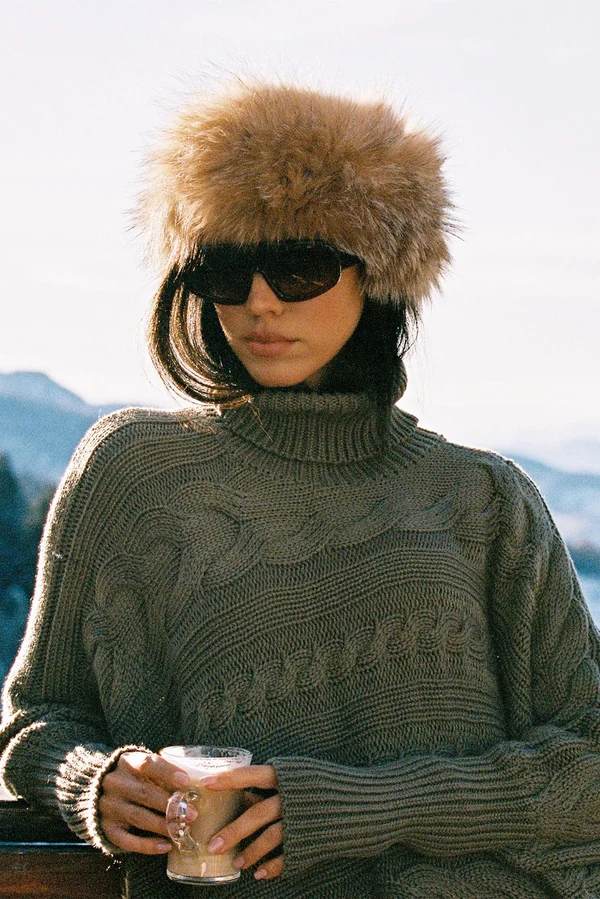 Cable Knit Cape Sweater - Muted Khaki