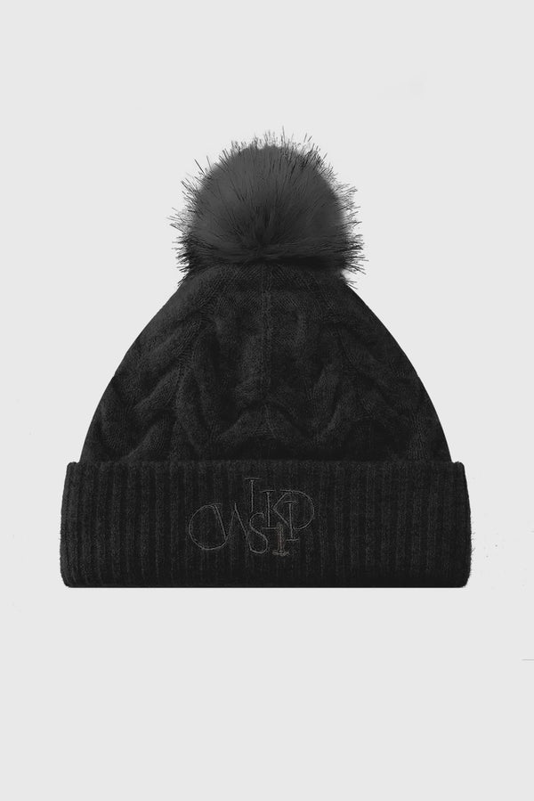 Chunky Cable Knit Beanie - Black