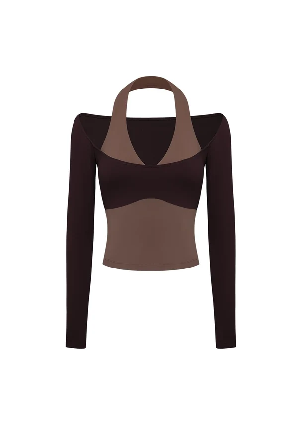 Colorblock One-Piece Long Sleeve Top - Fig/Mocha