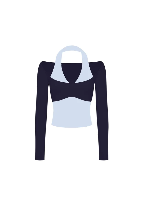 Colorblock One-Piece Long Sleeve Top - Midnight/Heavenly
