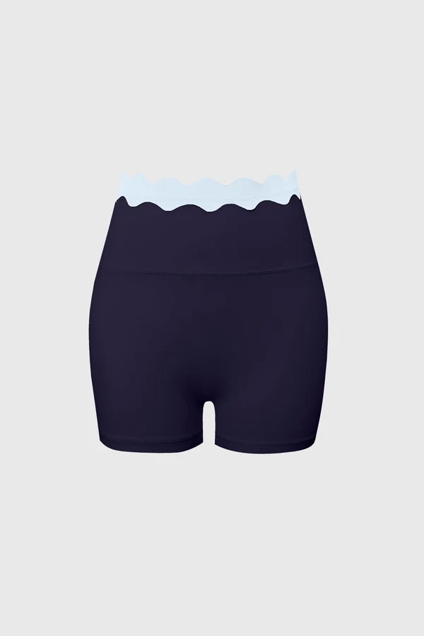 Contrast Scallop Scrunch Short - Midnight/Capri