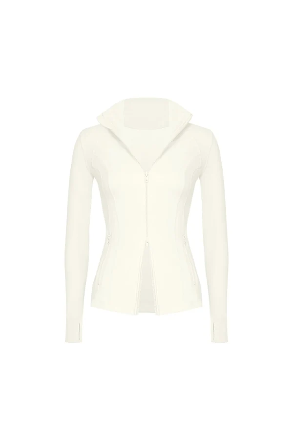 Double Zip Slim Fit Active Jacket - Oat Milk