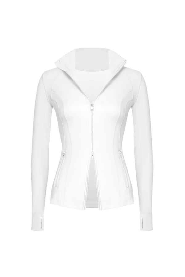 Double Zip Slim Fit Active Jacket - Ivory