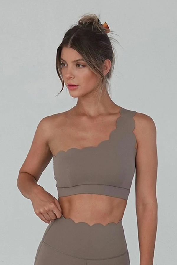 Dynamic One Shoulder Sports Bra - Almond Butter