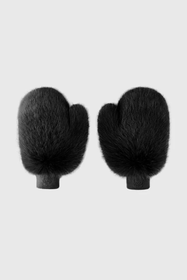 Frost Faux Fur Mittens - Jet Black