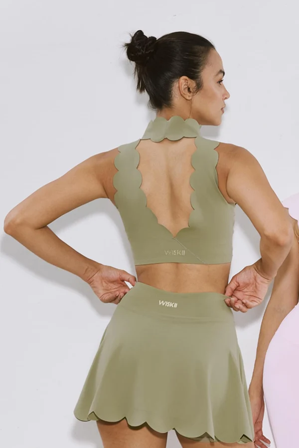 High Neck Scallop V-Back Bra - Muted Khaki