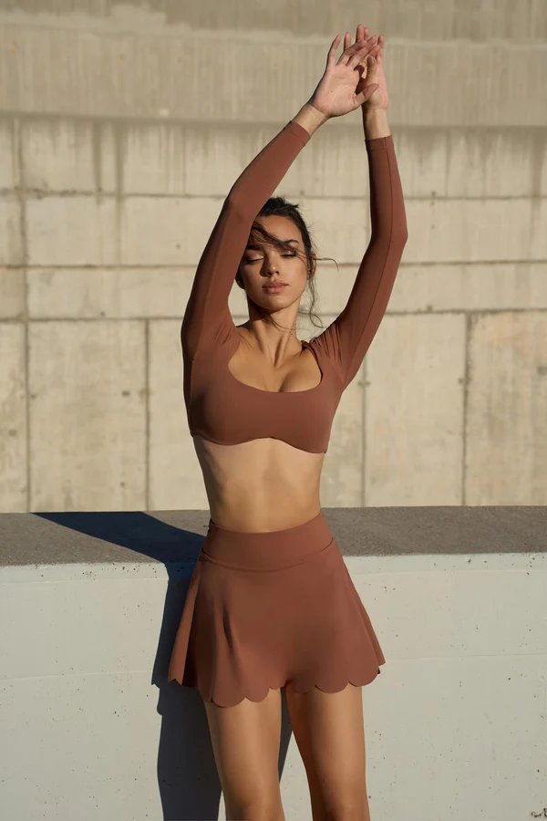 High-Waist A-line Tennis Skirt - Cinnamon