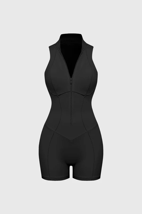 Hourglass Zip-Up Playsuit - Black
