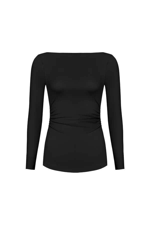 Long Sleeve V-Back Top - Black