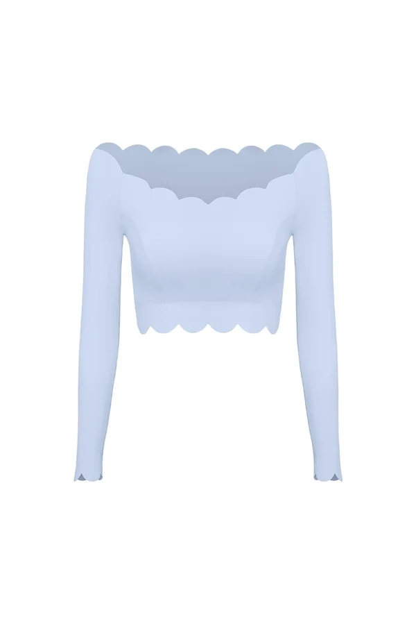 Off Shoulder Long Sleeve Crop Top - Heavenly Blue