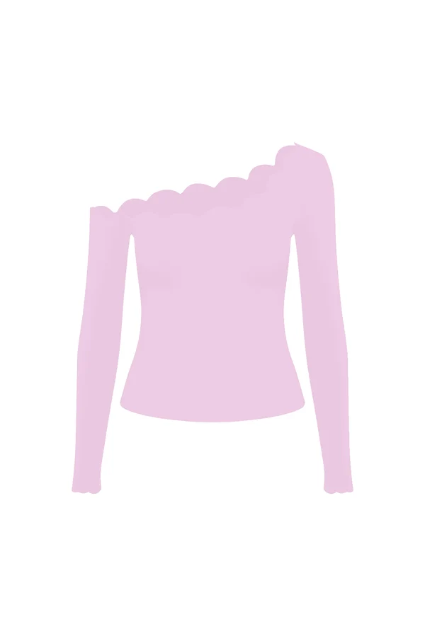 One-shoulder Scallop Long Sleeve Top - Sakura Zen