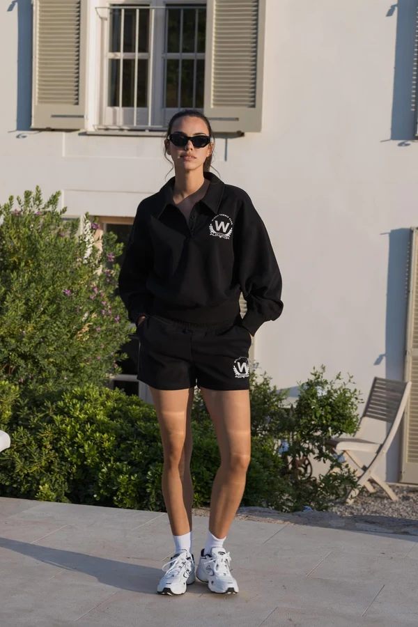 Polo Button Front Sweatshirt - Black
