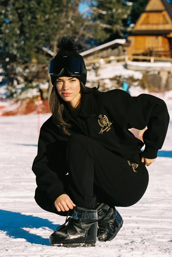 Polo Collar Warm Sweatshirt - Black