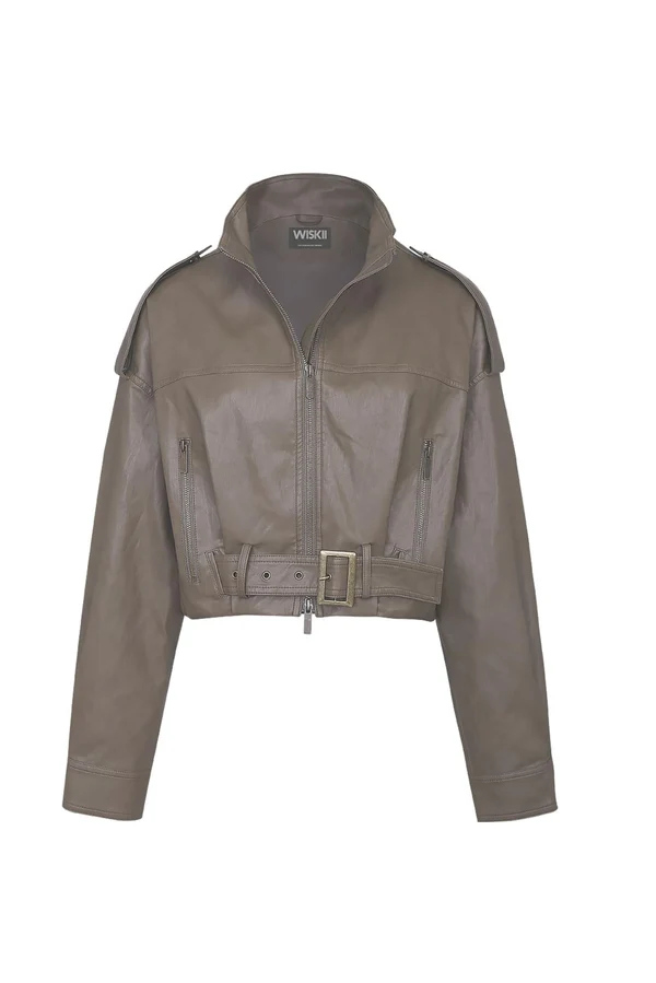 Retro Faux Leather Jacket -  Limestone Beige