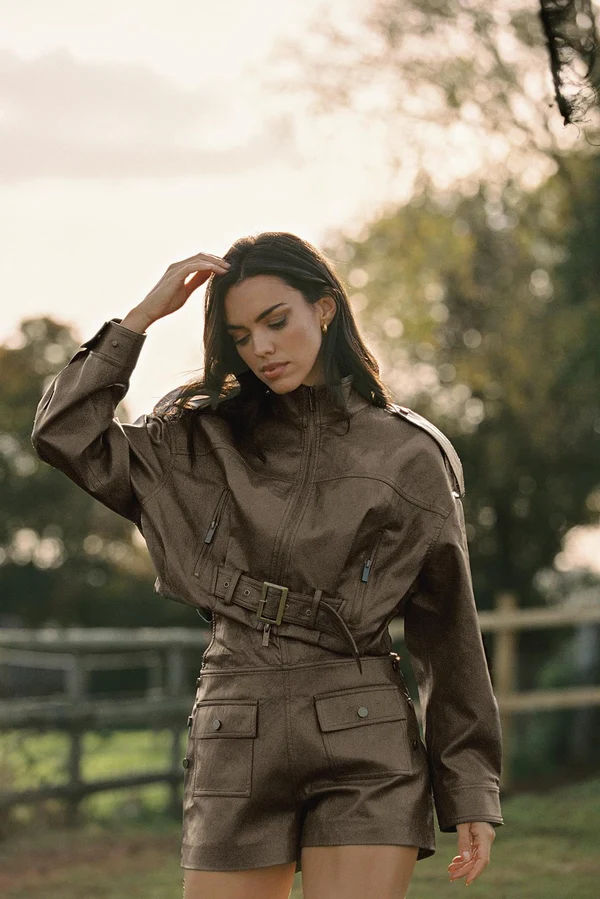 Retro Faux Leather Jacket - Truffle Taupe