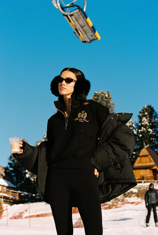 Retro Warm Half-Zip Polo Sweatshirt - Black