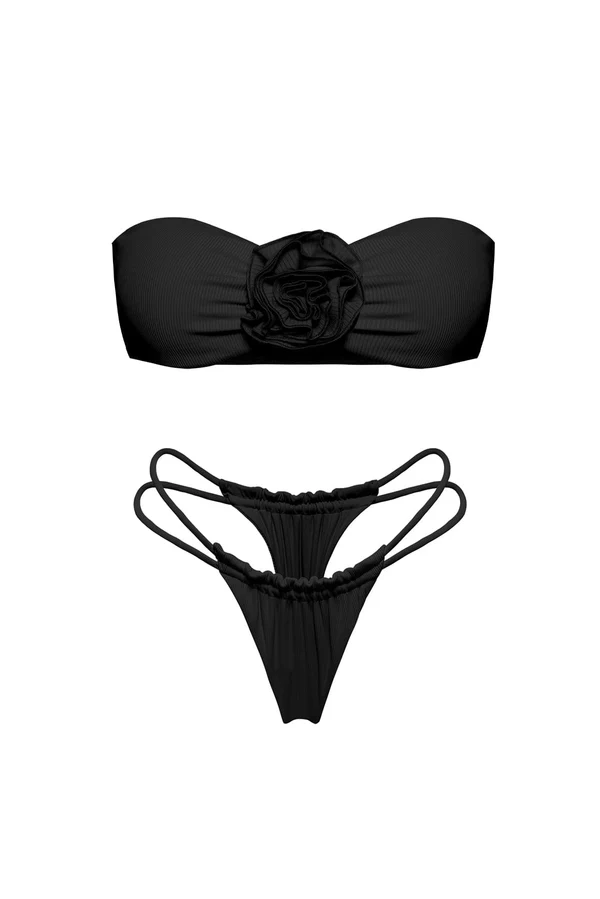 Riviera Floral Strapless Bikini Set - Black