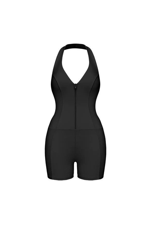 Riviera Hourglass Zip Front Romper - Black