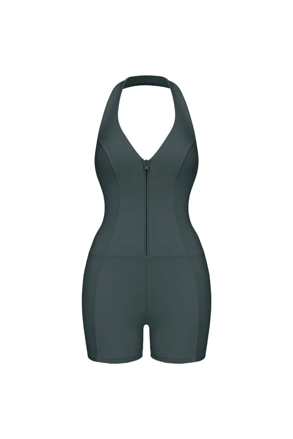 Riviera Hourglass Zip Front Romper - Deep Sea