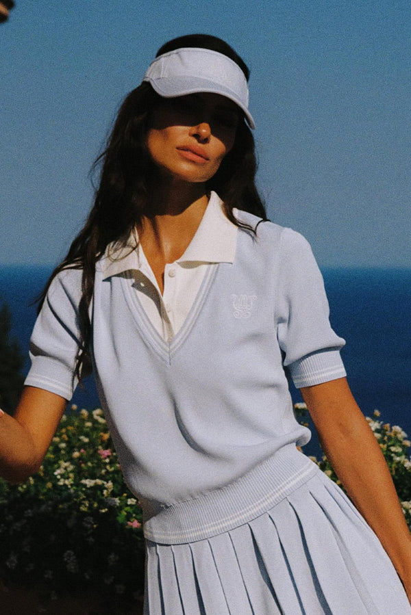 Riviera Layered Collared Knit Top - Frozen Salt