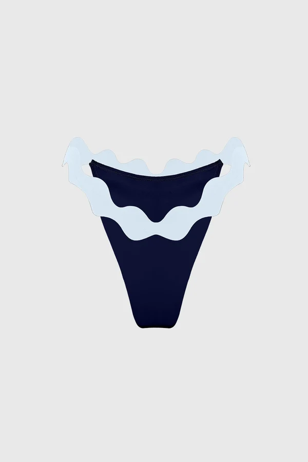 Riviera Scallop Contrast Bikini Bottom - Midnight/Capri