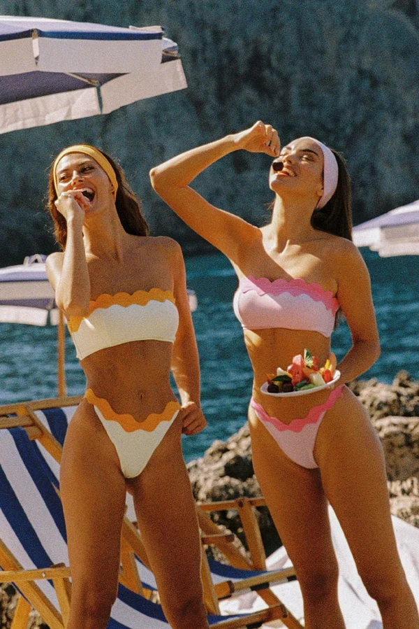 Riviera Scallop Contrast Bikini Bottom - Limoncello/Citrus