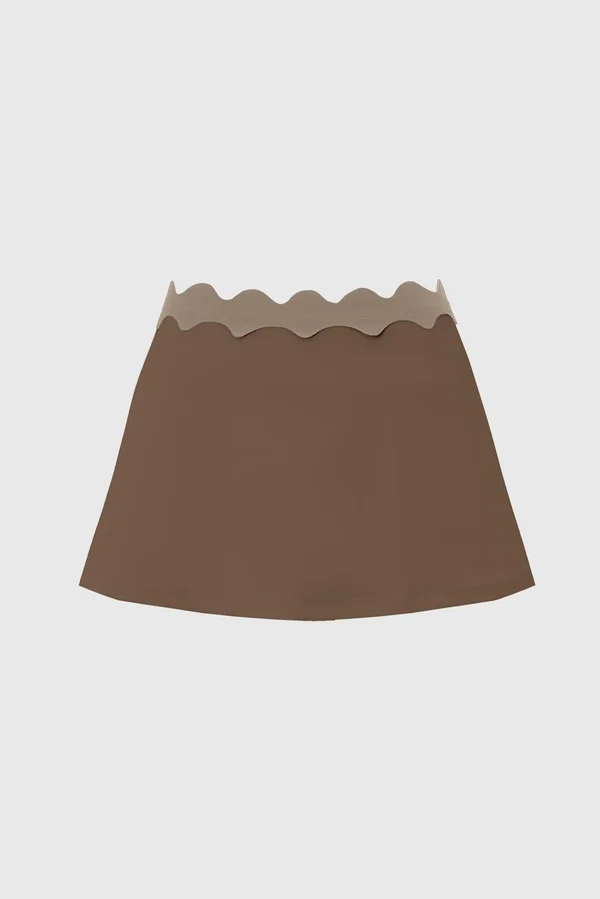 Riviera Scallop Contrast Skirt - Truffle/Almond