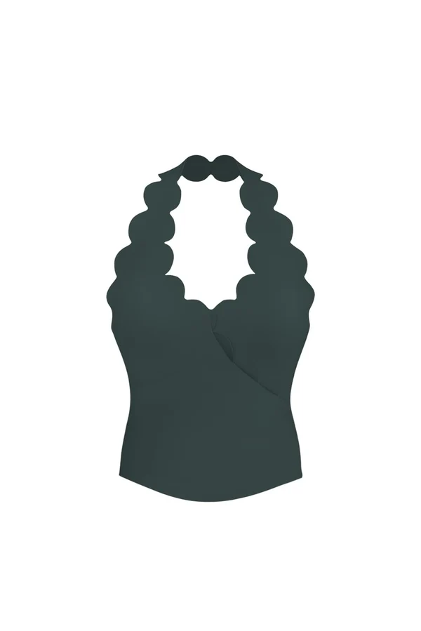 Riviera Scallop Halter Bra Tank - Deep Sea