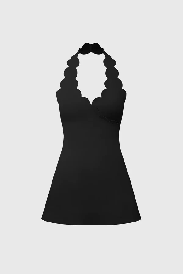 Riviera Scallop-Halter Dress - Black