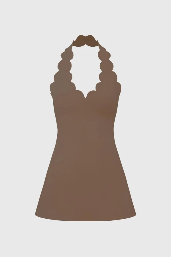 Riviera Scallop-Halter Dress - Desert Truffle
