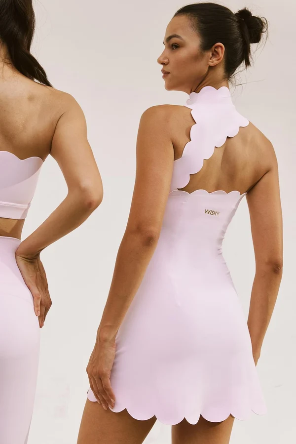 Scallop Back Mock Neck Dress - Ballet Blush