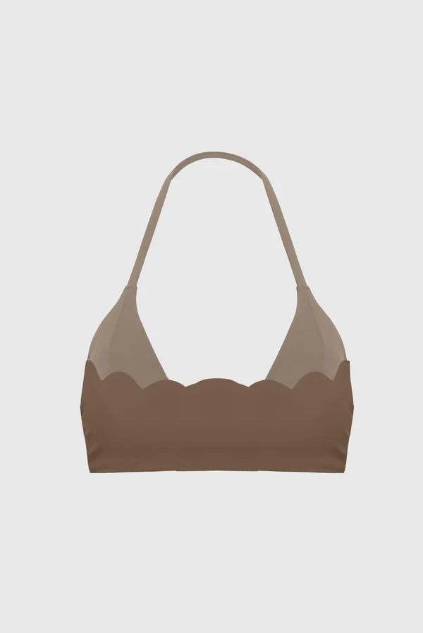 Scallop Contour Halter Bra - Truffle/Almond