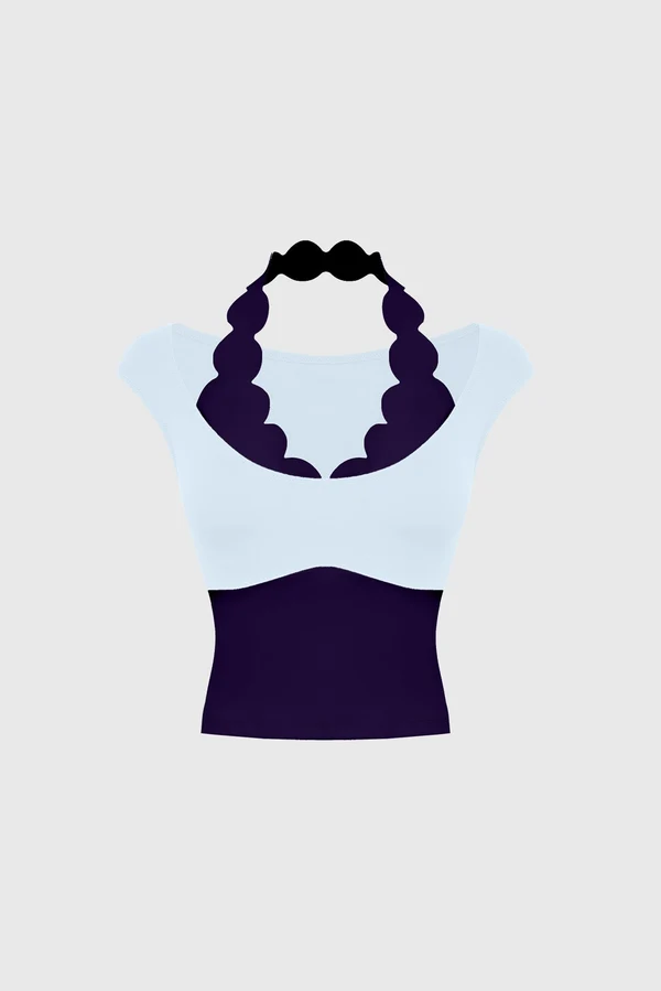 Scallop Contrast Halter Top - Midnight/Capri