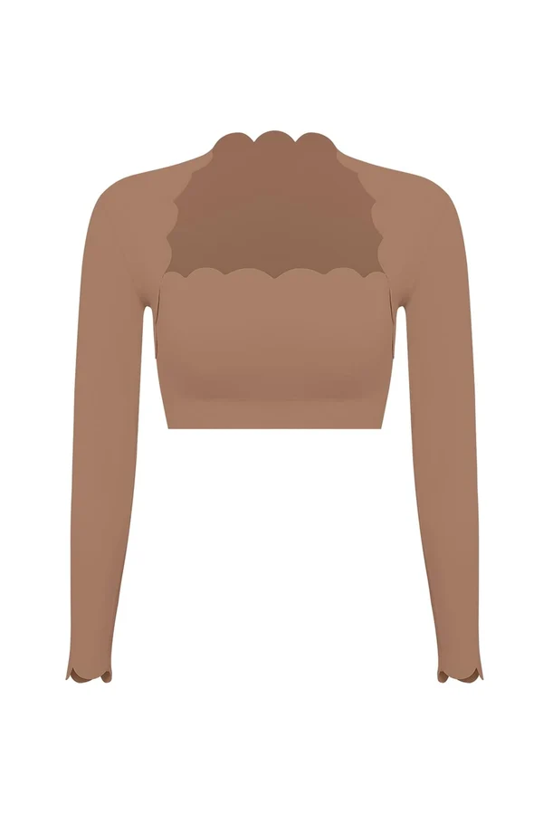 Scallop Cropped Long Sleeve Top - Tuscan Tan