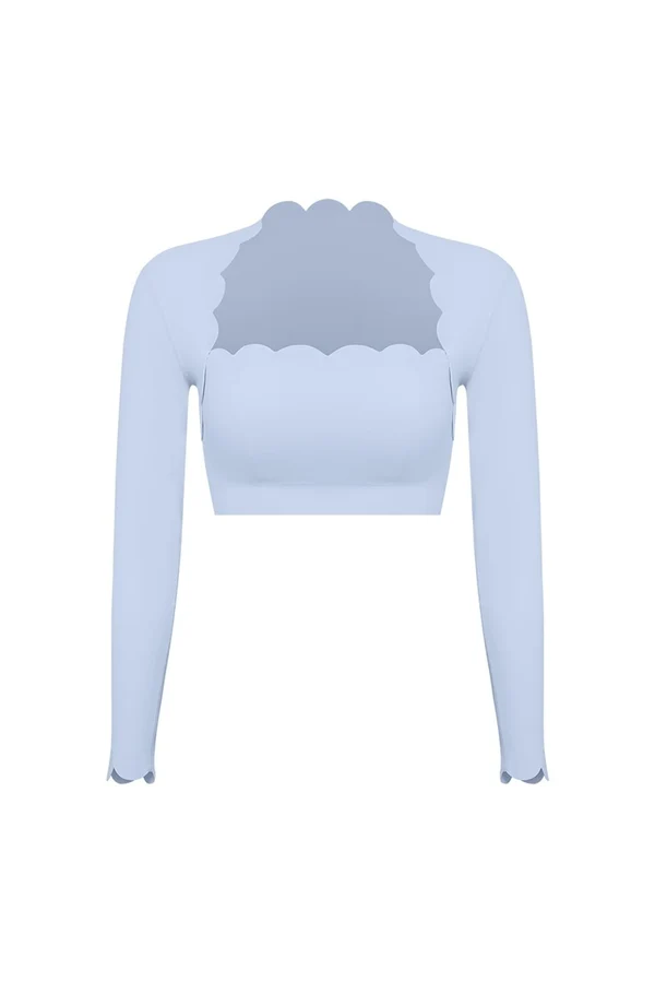 Scallop Cropped Long Sleeve Top - Heavenly Blue