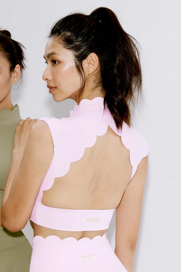 Scallop Cutout Mock Neck Bra - Ballet Blush