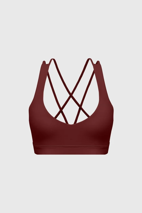 Scoop Neck Crossback Bra - Mulled Wine