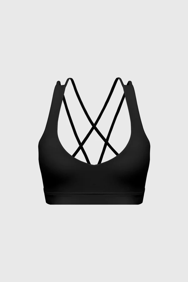 Scoop Neck Crossback Bra - Black