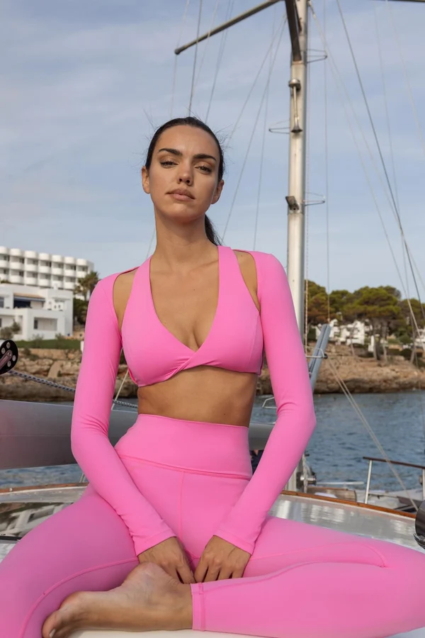 Twist-Front Shoulder Cut Crop Top - Pink Hollywood