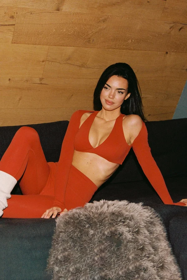 Twist-Front Shoulder Cut Crop Top - Fire Cracker