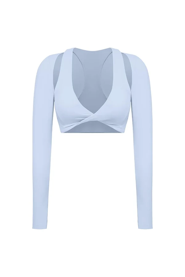 Twist-Front Shoulder Cut Crop Top - Heavenly Blue
