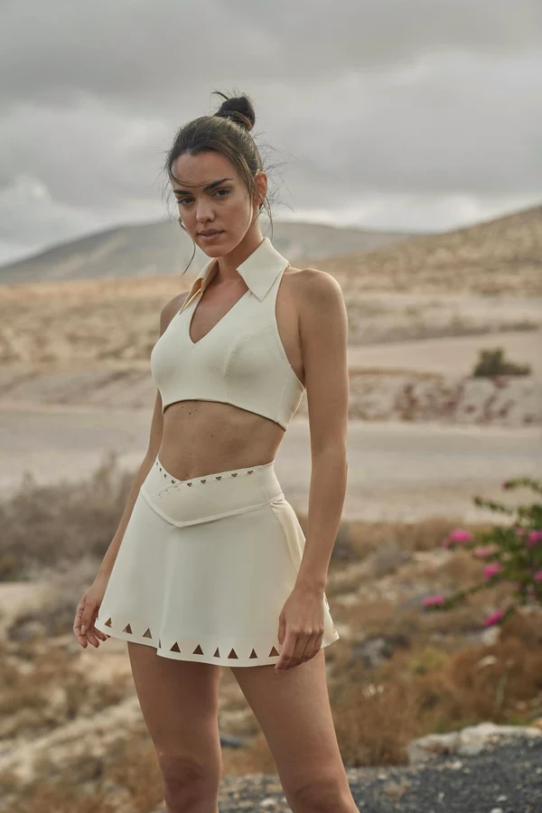 V-waist Laser Cut Tennis Skirt - Pure Vanilla
