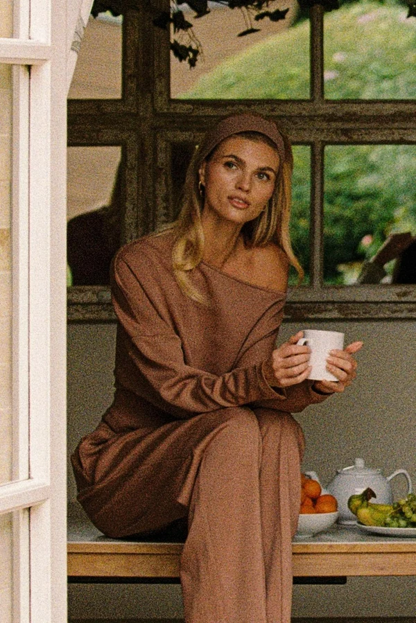 Vivid Asymmetric Long Sleeve Top - Tan