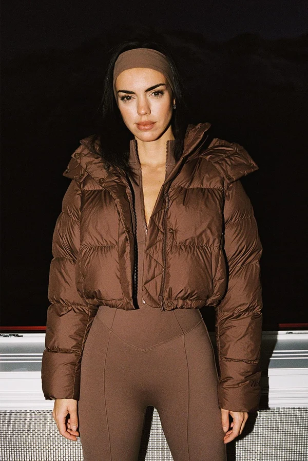 WISKII Cropped Convert Down Jacket - Mocha Mousse